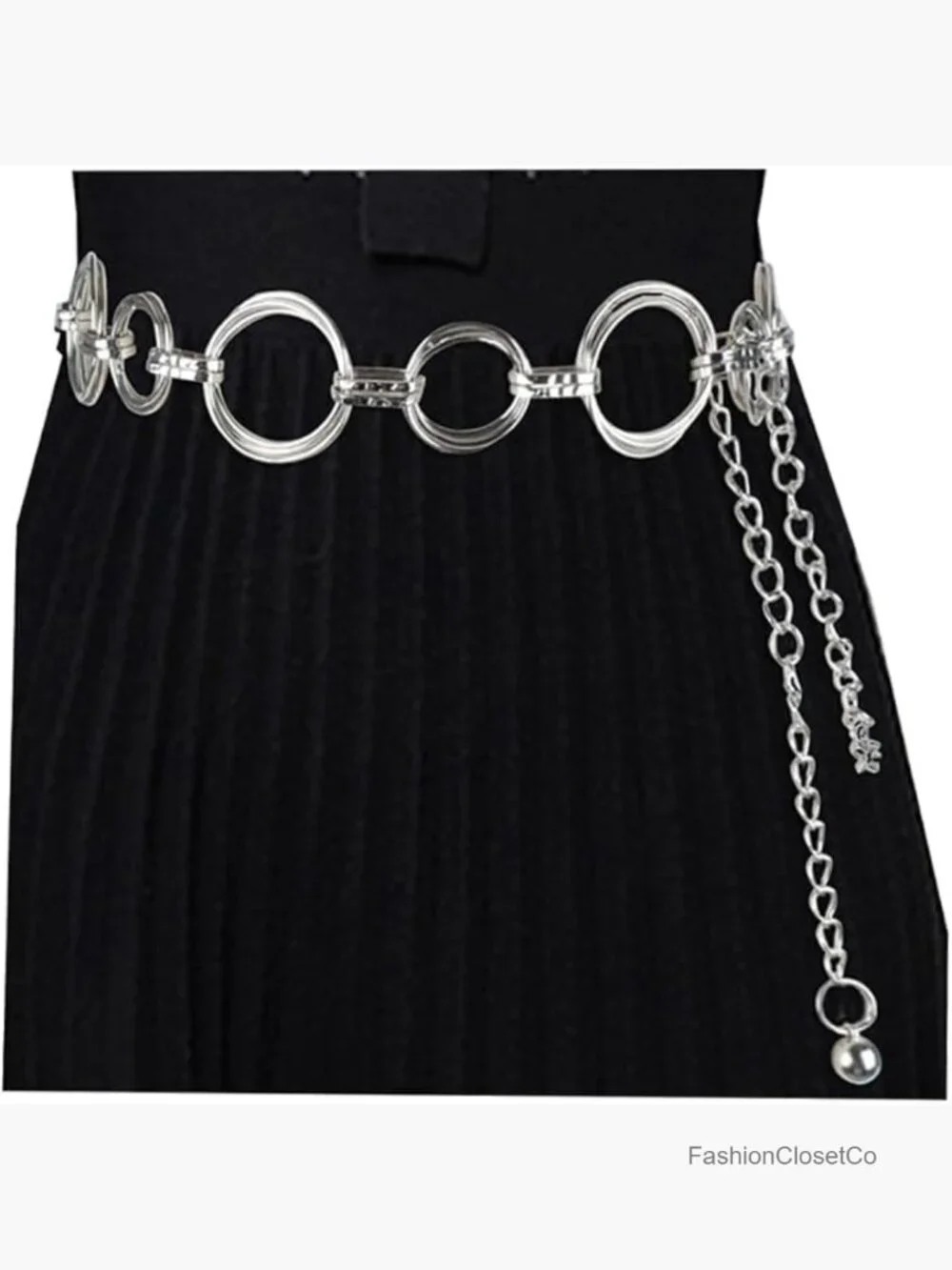 Metal Chain Dress Belt Hollow Out Leaf Bead Pendant Sweater Belt Skinny Waist